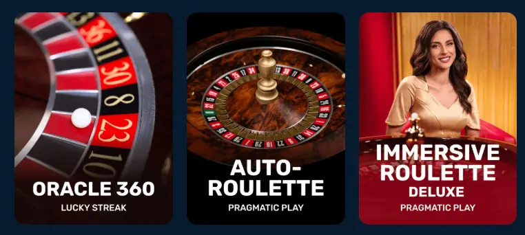 Live roulette game options displayed on an online casino website, showcasing different roulette variants important for user selection and gameplay experience